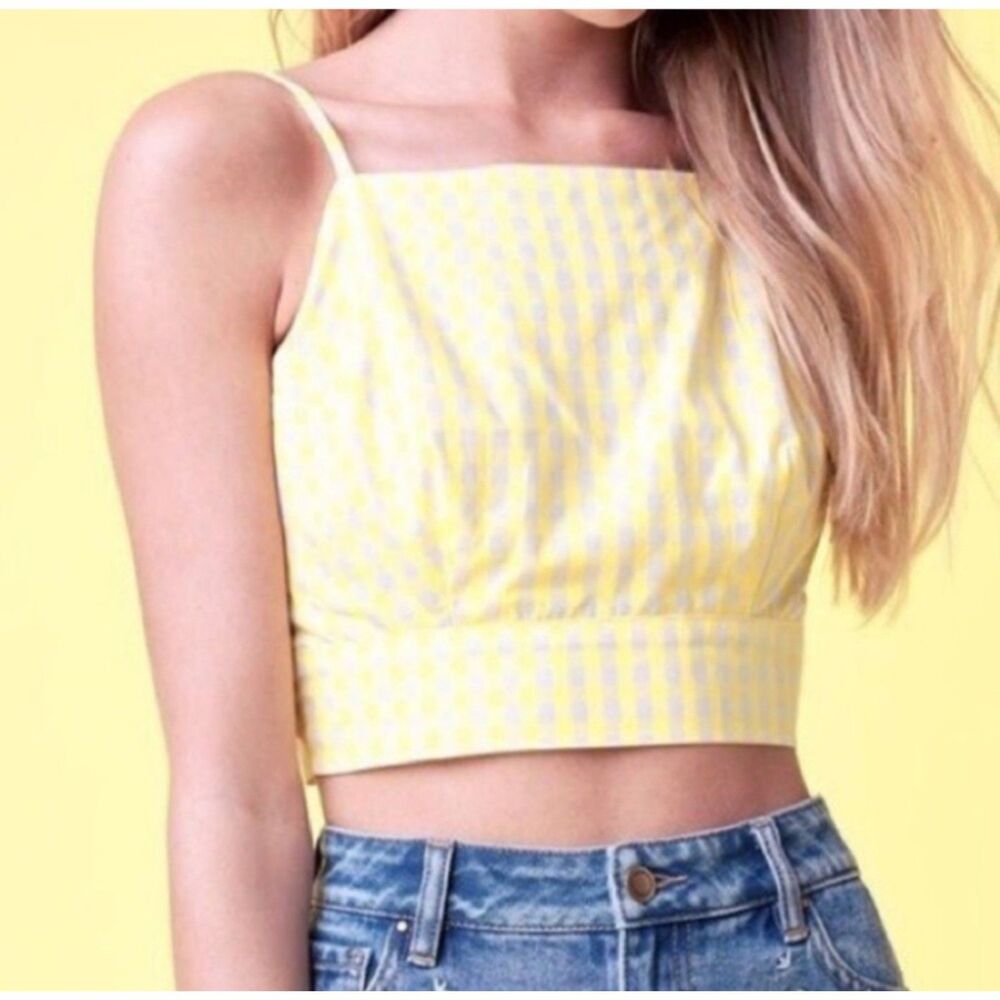 Lottie Moss/PacSun Butter Yellow Cotton Gingham Halter Top with Ties, Sz M